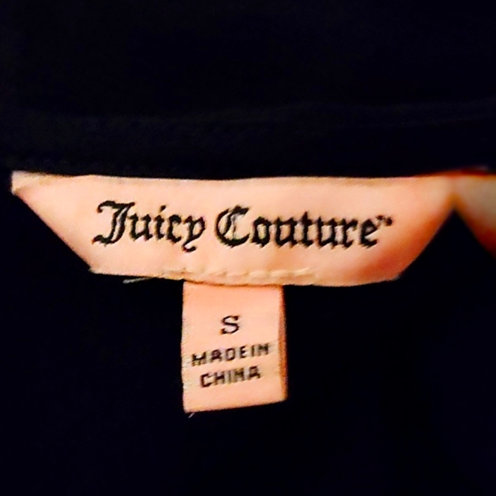 JUICY COUTURE WOMEN'S BLACK RHINESTONE DOUBLE LAYER SLIT SLEEVE SIZE SMALL TOP - Picture 7 of 9